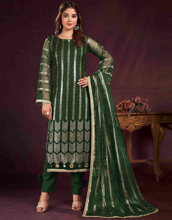 sophisticated green butterfly net designer party wear salwar suit with green american crepe 13632-acy3909 Front View