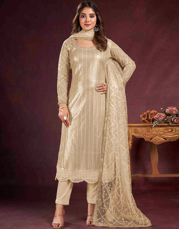 classy beige butterfly net designer party wear salwar suit with beige american crepe 13632-acy3912 Front View