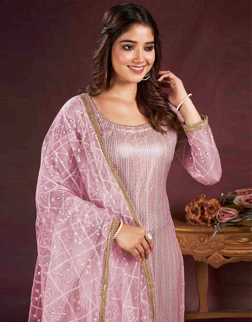 stylish pink butterfly net designer party wear salwar suit with pink american crepe 13632-acy3913 Close-up View