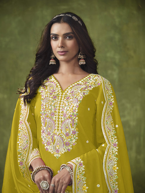 Yellow P V Chanderi Patiyala Dress Acy8415 Closure View