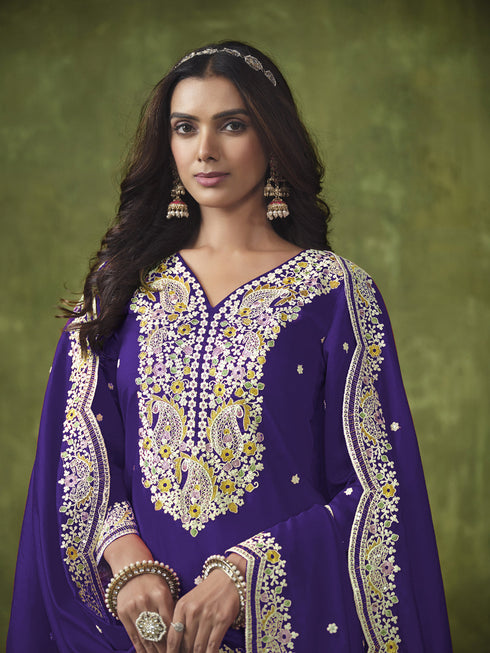 Purple P V Chanderi Patiyala Dress Acy8416 Closure View