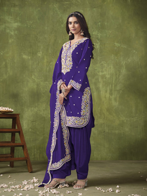 Purple P V Chanderi Patiyala Dress Acy8416 Back View