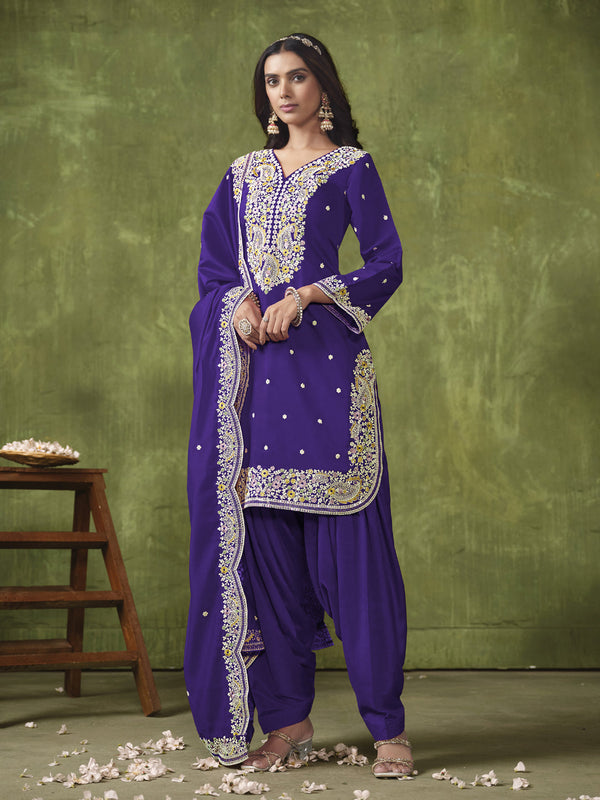 Purple P V Chanderi Patiyala Dress Acy8416