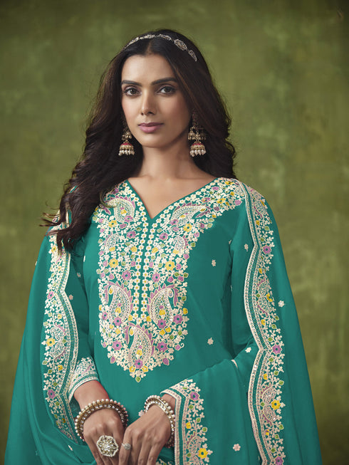 Green P V Chanderi Patiyala Dress Acy8417 Closure View