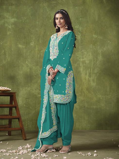 Green P V Chanderi Patiyala Dress Acy8417 Back View