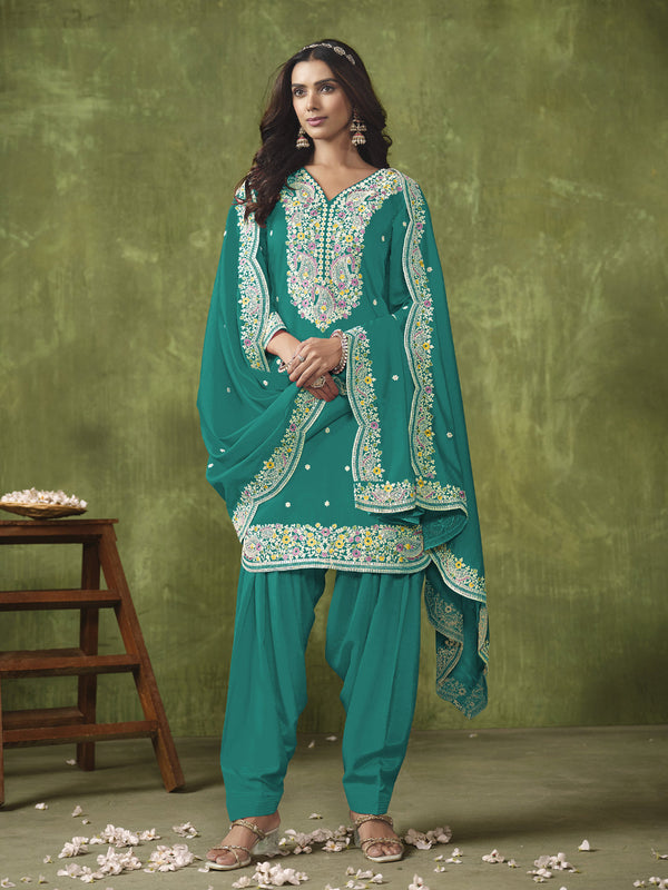 Green P V Chanderi Patiyala Dress Acy8417