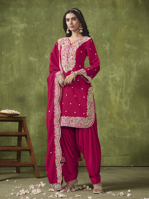 Pink P V Chanderi Patiyala Dress Acy8418