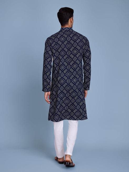 Navy Blue Kurta Rayon Payjama Closure View