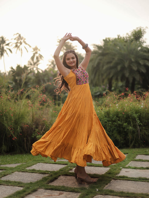 Yellow Rayon Anarkali Dress Acy9202 Back View