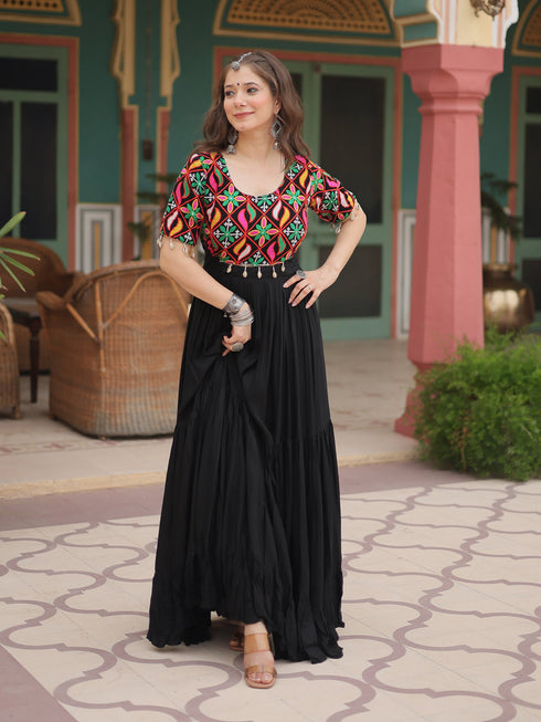 Black Rayon Anarkali Dress Acy9203