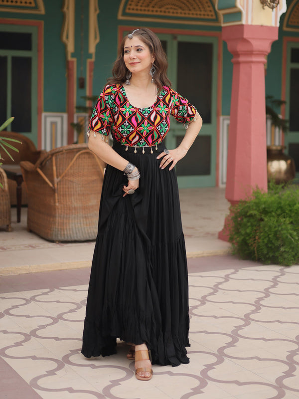 Black Rayon Anarkali Dress Acy9203