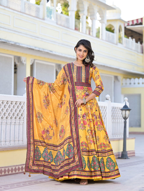 Yellow Dola Silk Anarkali Dress Acy9241 Salwar Kameez
