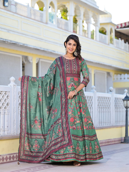 Green Dola Silk Anarkali Dress Acy9243
