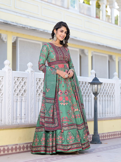 Green Dola Silk Anarkali Dress Acy9243 Salwar Kameez