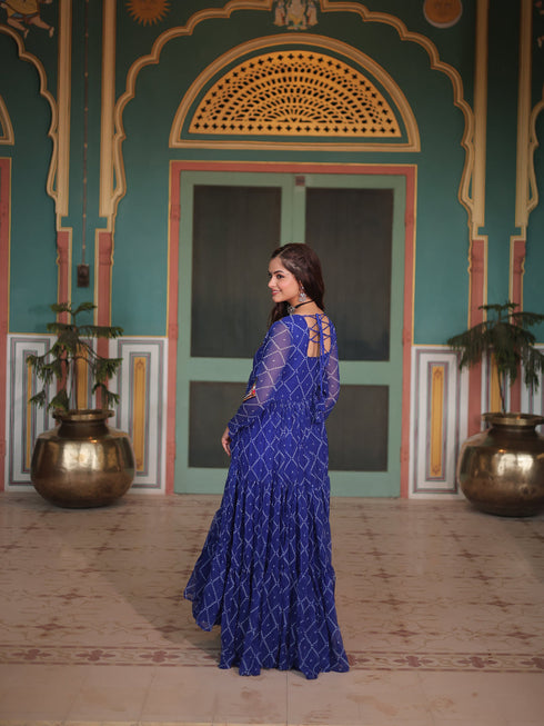 Blue Faux Georgette Anarkali Dress Acy9315 Closure View