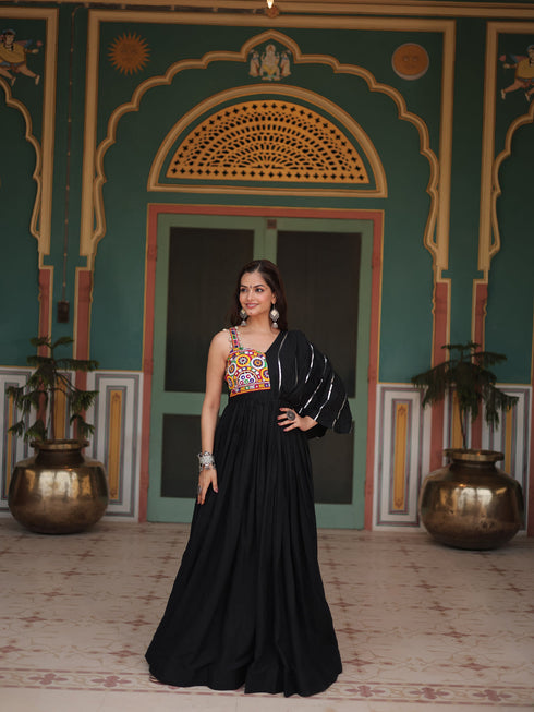 Black Rayon Anarkali Dress Acy9331