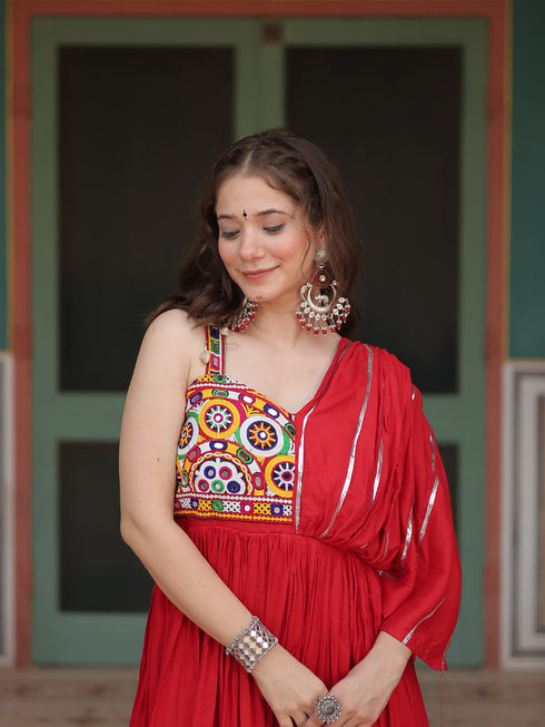 Red Rayon Anarkali Dress Acy9332 Back View