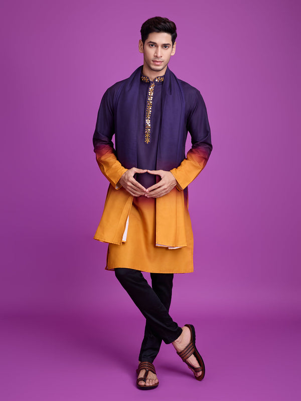 Purple & Mustard Kurta Rayon payjama