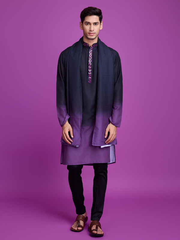 Black & Dusty Purple Kurta Rayon payjama
