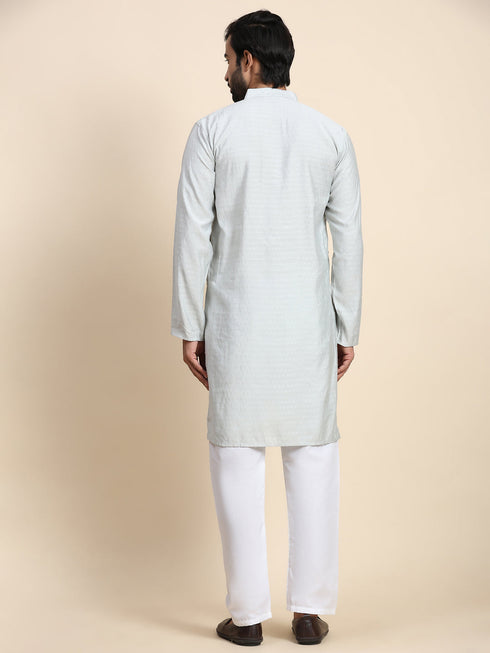 Light Grey Kurta Viscose Rayon Payjama Closure View