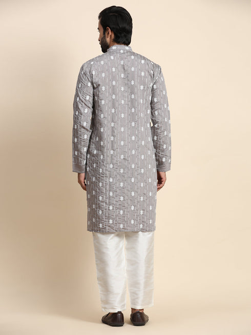 Grey Kurta Viscose Rayon Payjama Closure View