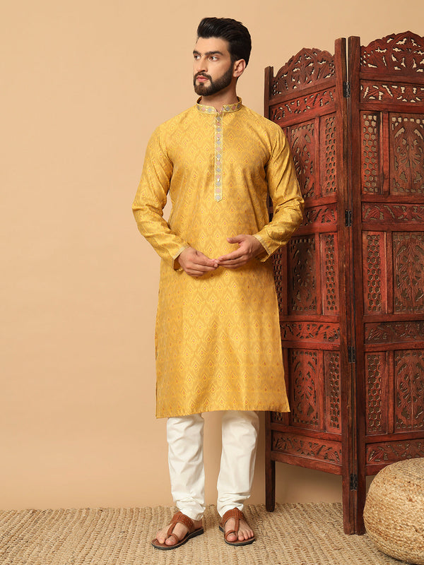 Yellow Kurta Jacquard Payjama