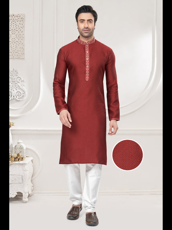 Red Kurta Jacquard Payjama
