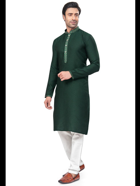 Green Kurta Jacquard Payjama Closure View