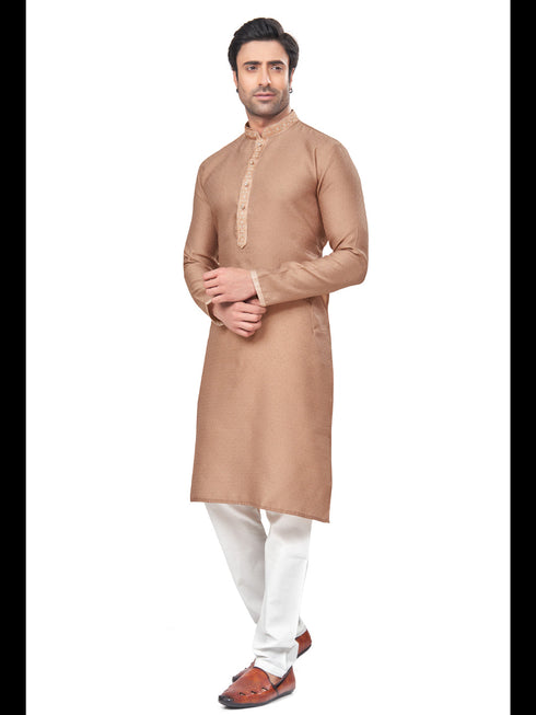 Beige Kurta Jacquard Payjama Closure View