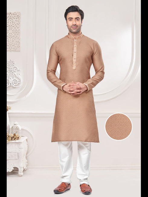 Beige Kurta Jacquard Payjama