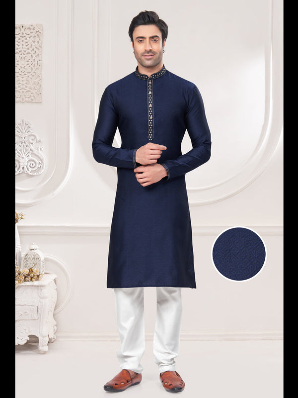 Blue Kurta Jacquard Payjama