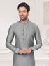 Grey Kurta Jacquard Payjama Closure View