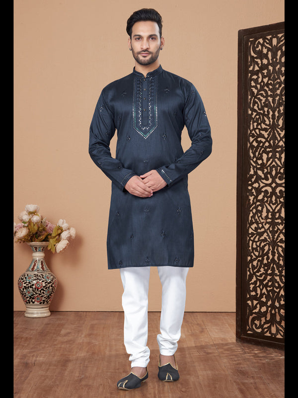 Navy Blue Kurta Silk Payjama