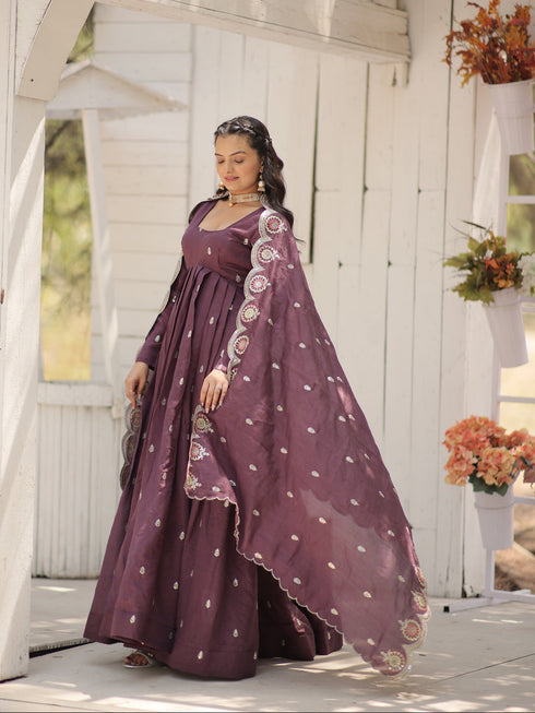 Onion Vichitra Shimmer Anarkali Dress Acy9580 Closure View