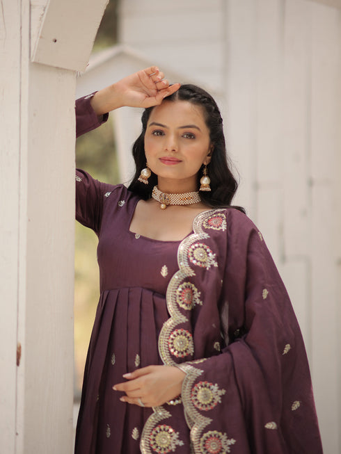 Onion Vichitra Shimmer Anarkali Dress Acy9580 Back View