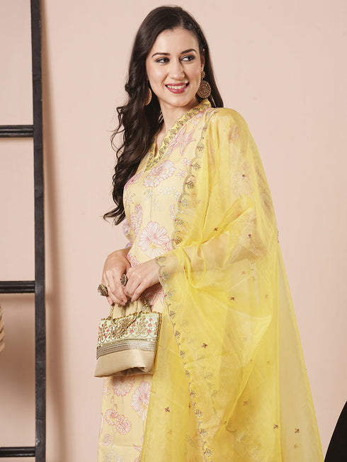 Yellow Taby Silk Pant Suit Acz3050 Back View