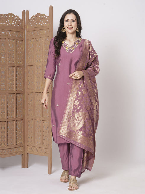 Pink Pv Chanderi Pant Suit Acz3052