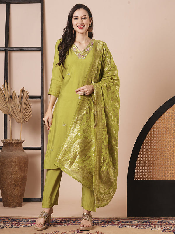 Green Pv Chanderi Pant Suit Acz3053