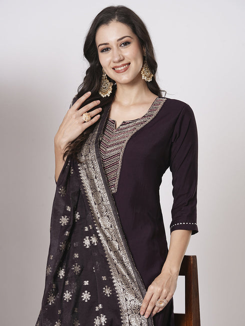 Coffee Pv Chanderi Pant Suit Acz3055 Back View