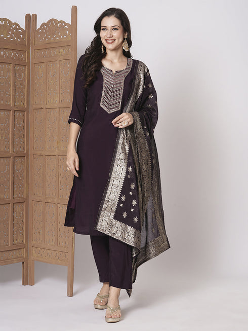 Coffee Pv Chanderi Pant Suit Acz3055