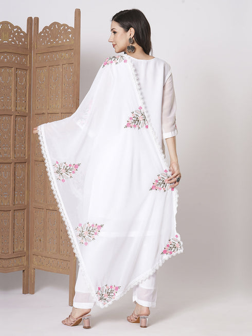 White Faux Georgette Pant Suit Acz3056 Closure View