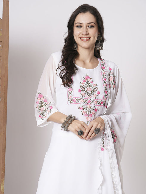 White Faux Georgette Pant Suit Acz3056 Back View