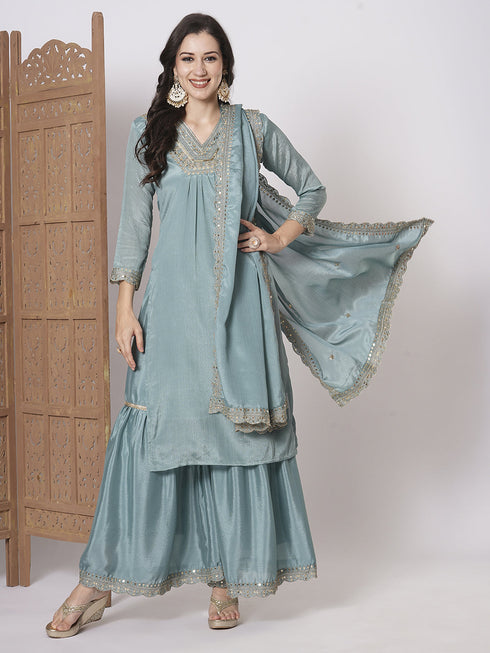 Blue Chinon Pant Suit Acz3057