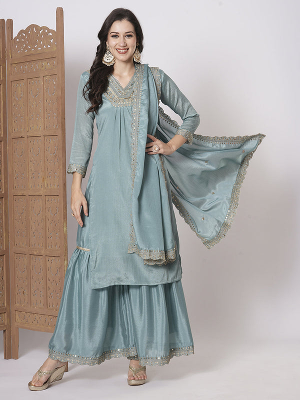 Blue Chinon Pant Suit Acz3057