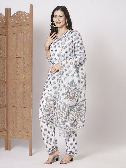 Grey Muslin Cotton Pant Suit Acz3059 Closure View