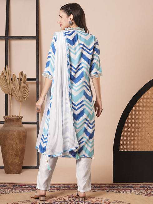 Blue Muslin Pant Suit Acz3061 Closure View