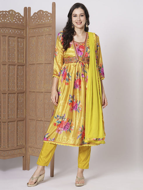 Yellow Chinon Pant Suit Acz3063