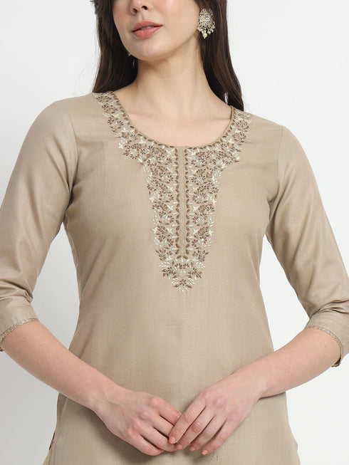 Beige Cotton Pant Suit Acz3099 Back View