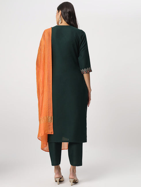 Bottle Green Cotton Pant Suit Acz3102 Closure View