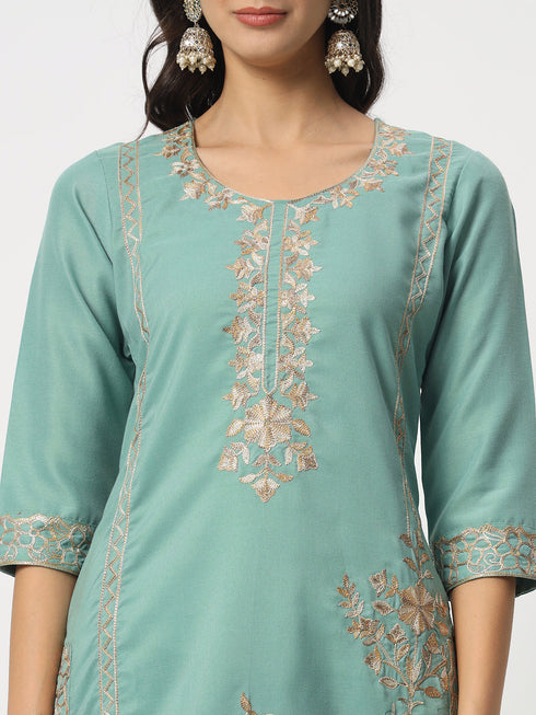 Sea Green Cotton Pant Suit Acz3103 Back View